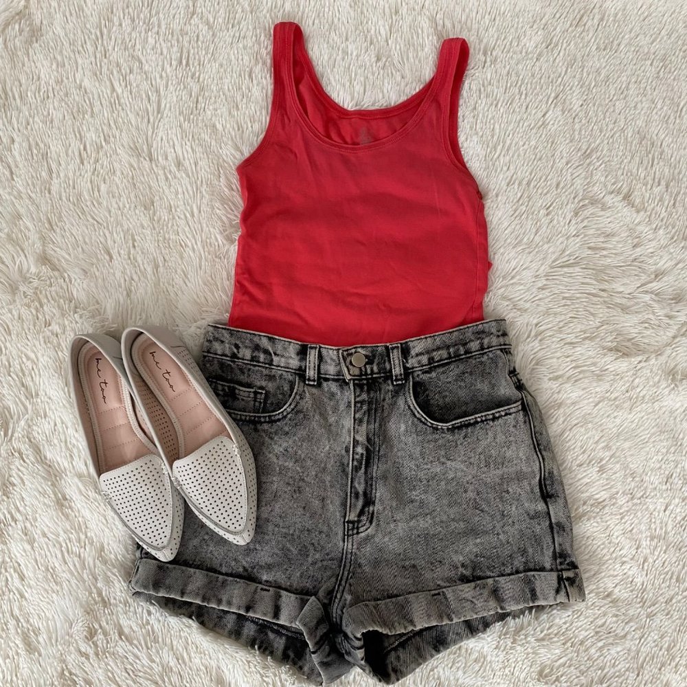 American Apparel Acid Washed High Rise High Waist Denim Shorts Size 29